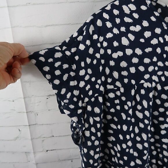 NAVY BLUE WITH WHITE DESIGN ROUND NECK RUFFLE CAP SLEEVE PRAIRE TUNIC TOP 2XL - Picture 4 of 8